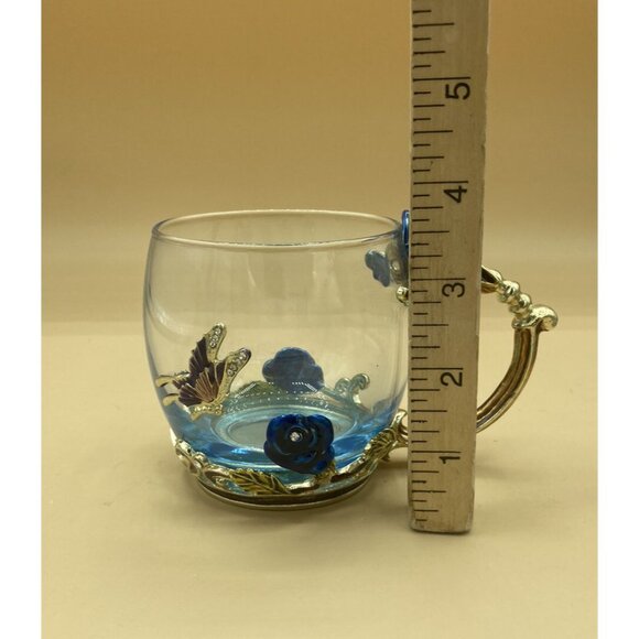 ARC of France Luxury Classic Enamel Coffee Cup Blue Butterfly LOT 2 - Picture 10 of 12